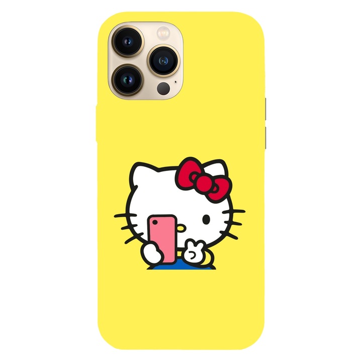 Husa compatibila cu Apple iPhone 15 Pro Max, Viceversa, model Hello kitty selfie, Silicon, TPU