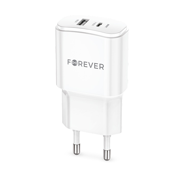 Hálózati töltő 1xUSB / 1xUSB-C 20W Forever TC-01-20AC fehér