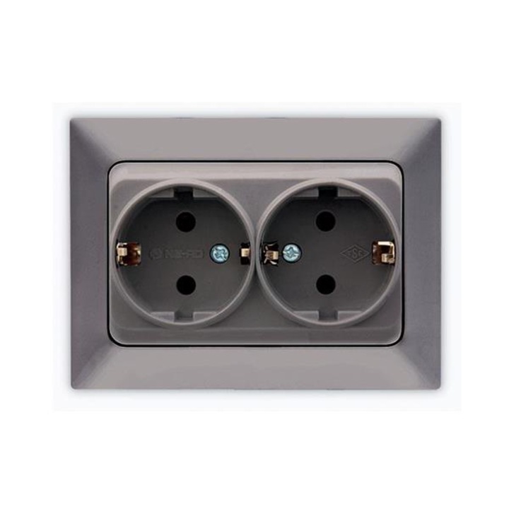Priza dubla, EUROLAMP, 16A, Gri