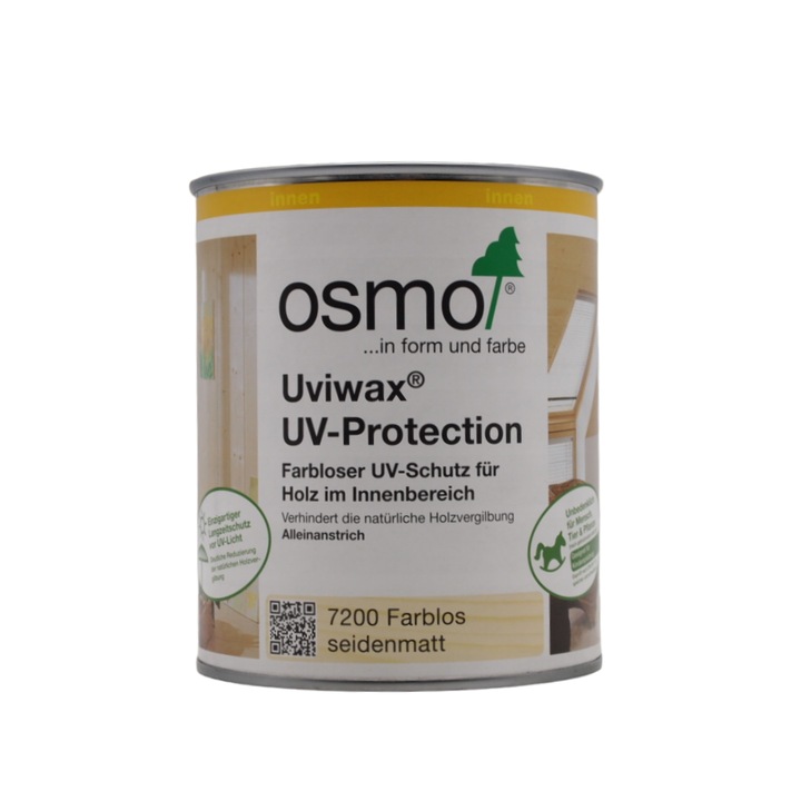 Lac UV cu aspect de ceara pentru lemn deschis la culoare, Osmo, Uviwax UV-Protection, de interior, transparent, semi-mat, 0,75 L