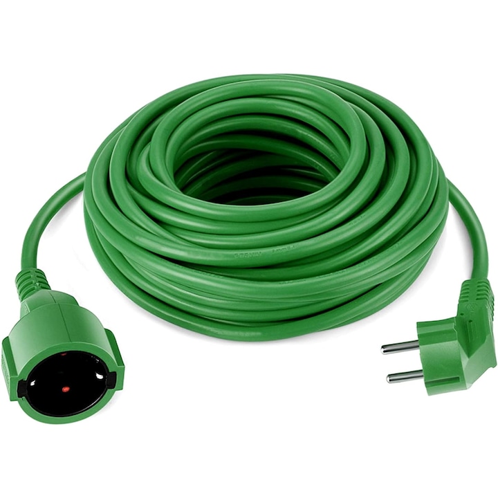 Prelungitor electric 20 metri, cu fisa si priza, cablu 3 x 1.5 mm, verde