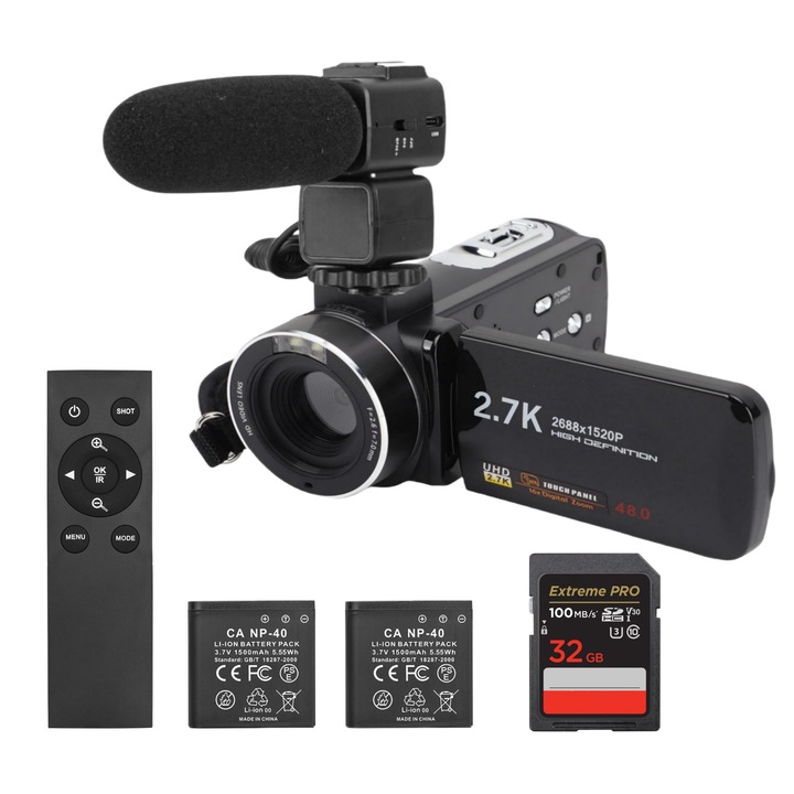 Camera Video MOSMAOO®, 2.7K Ultra HD, 3.0", 48MP, 18 x zoom, 32GB SD Card, Negru