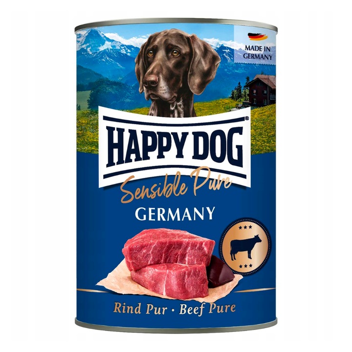 Hrana umeda pentru caini, Happy Dog, carne de vita, 400g, conserva
