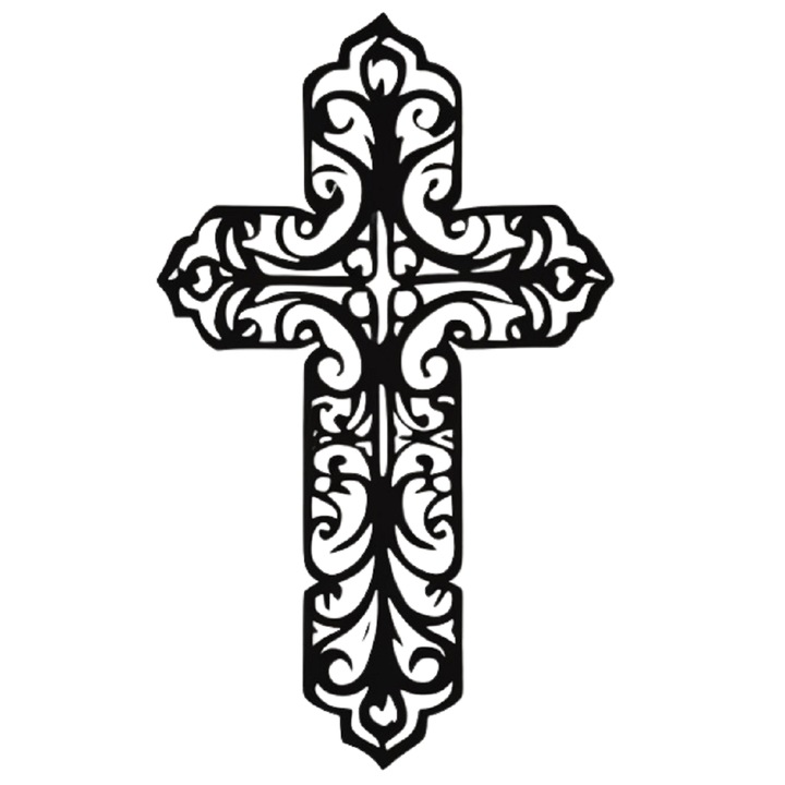 Decoratiune de Perete "Cruce Florala", CRAFET, 500 mm X 350 mm, Material lemnos, Negru