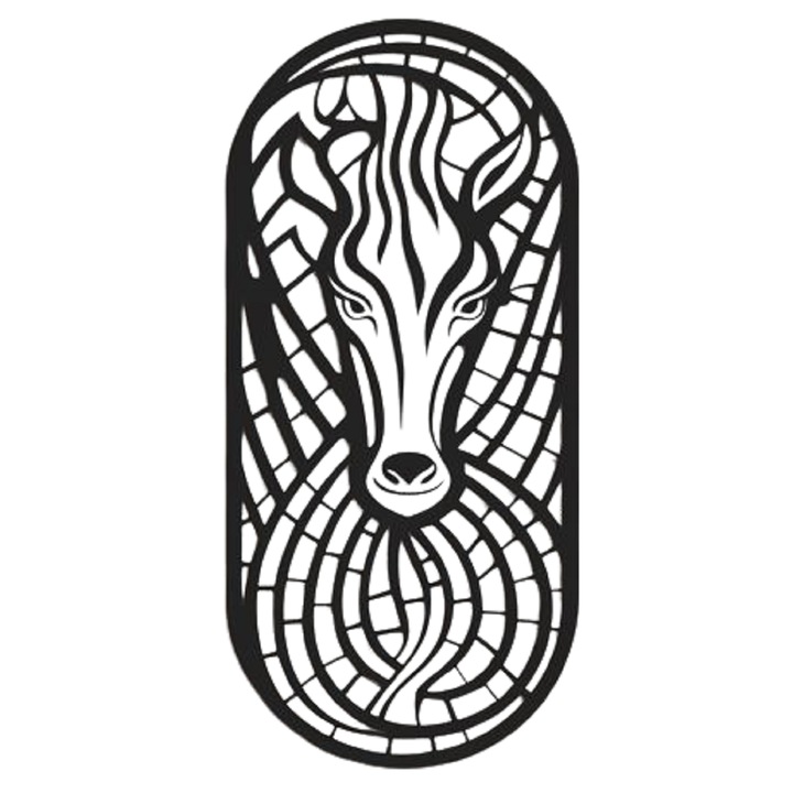 Decoratiune de Perete "Animal Head Oval Panel Wall", CRAFET, 800 mm X 500 mm, Material lemnos, Negru