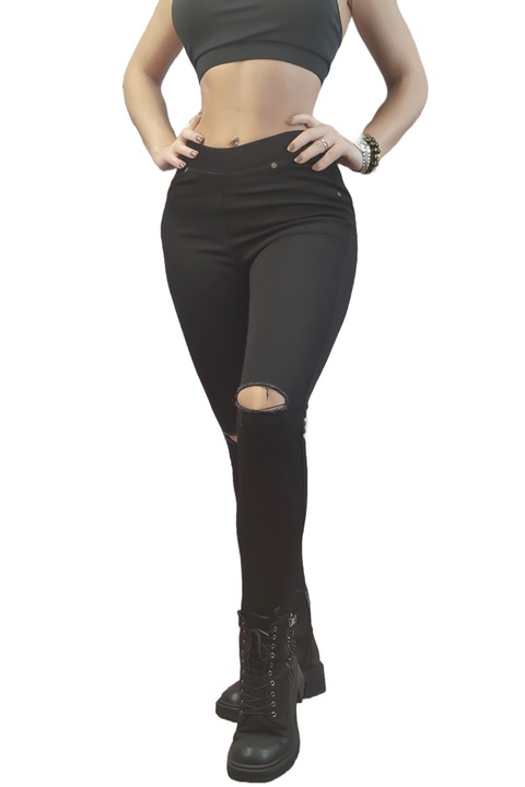 Blugi tip colanti cu talie inalta din denim elastic model destroyed