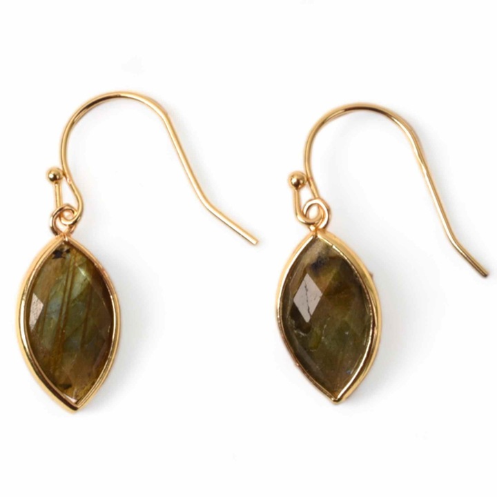 Fülbevaló természetes labradorit féldrágakővel, könnycsepp alakú