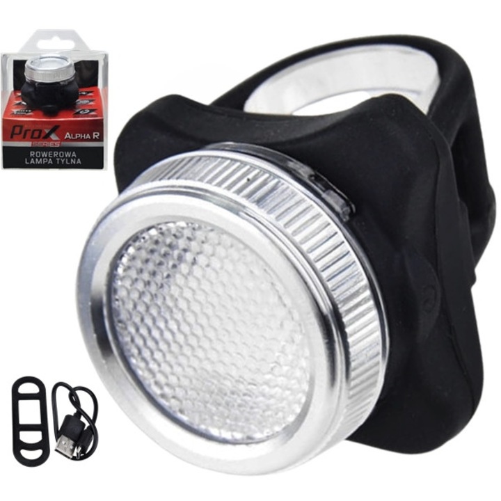 Лампа за велосипед, Pro X ALPHA R, 30 лумена, USB зареждане, с поддръжка, червен/черен