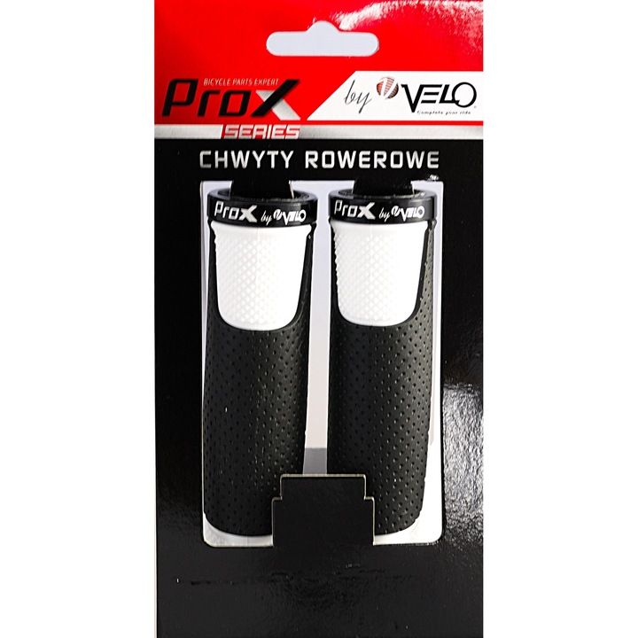 Set 2 manere pentru ghidon bicicleta, Velo, Cauciuc, Opritor inclus, 129 mm, 115 g, Alb/Negru