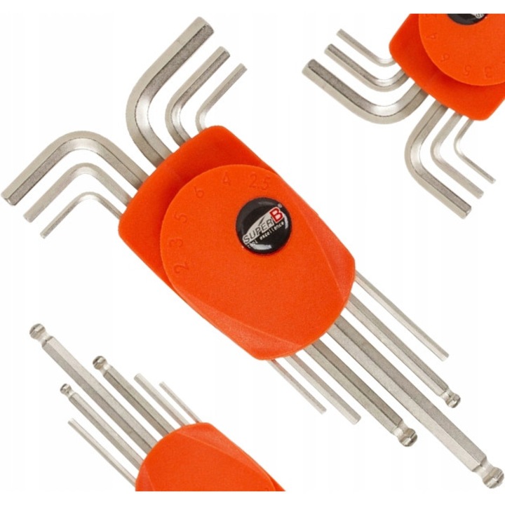 Set 6 chei hexagonale si un maner, SuperB, Otel, 2-6 mm, Argintiu/Portocaliu