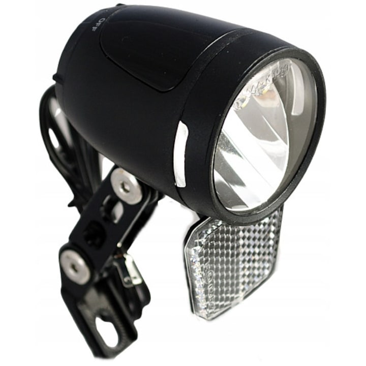 Lumina LED fata de bicicleta, 2K, Maner otel, Montaj pe furca, Buton On/Off, 80 lux, Lumina alba, Negru