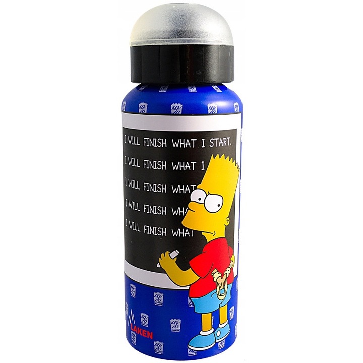 Бутилка за вода за детски велосипеди, Laken, Алуминий, 6,5 х 6,5 х 19 см, 450 мл, Синя