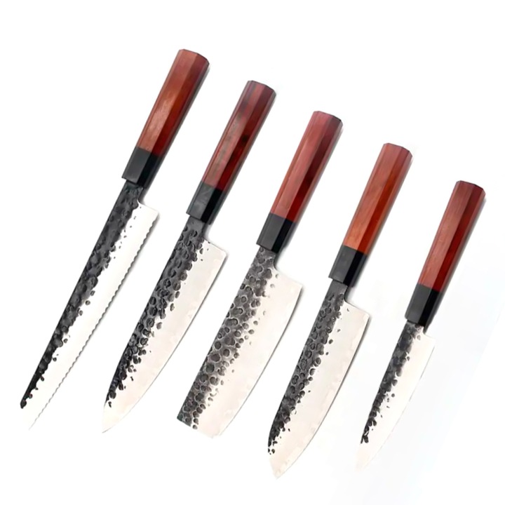 Set 5 cutite profesional HOCHO seria JP, otel japonez HRC 60 calire manuala, maner Delux Pakka