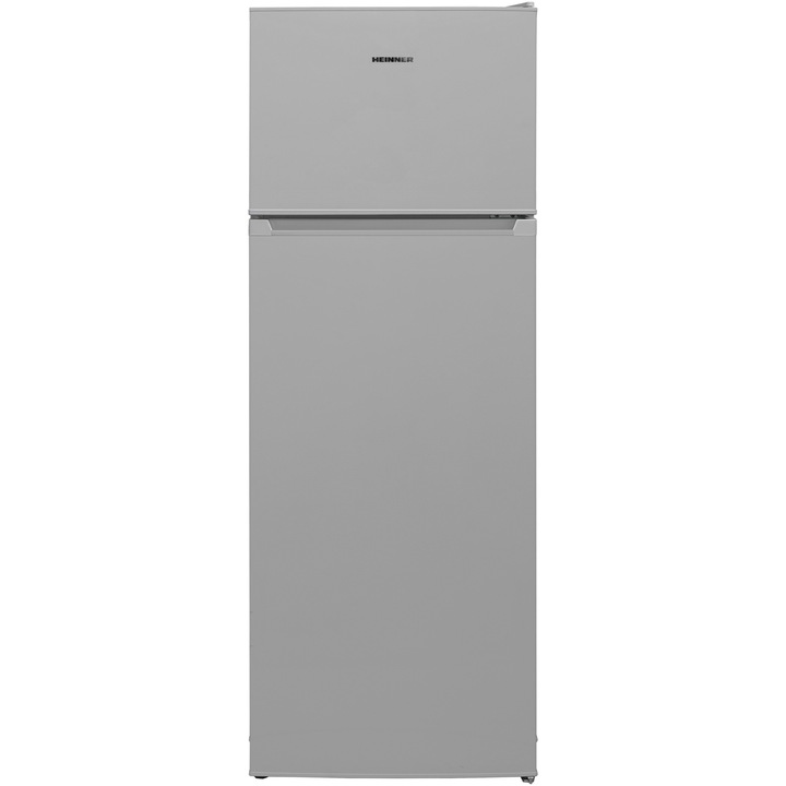 Хладилник с две врати Heinner HF-V212SE++, 212 л, Less Frost, Клас Е, Механично управление, LED осветление, H 145 см, Сребрист