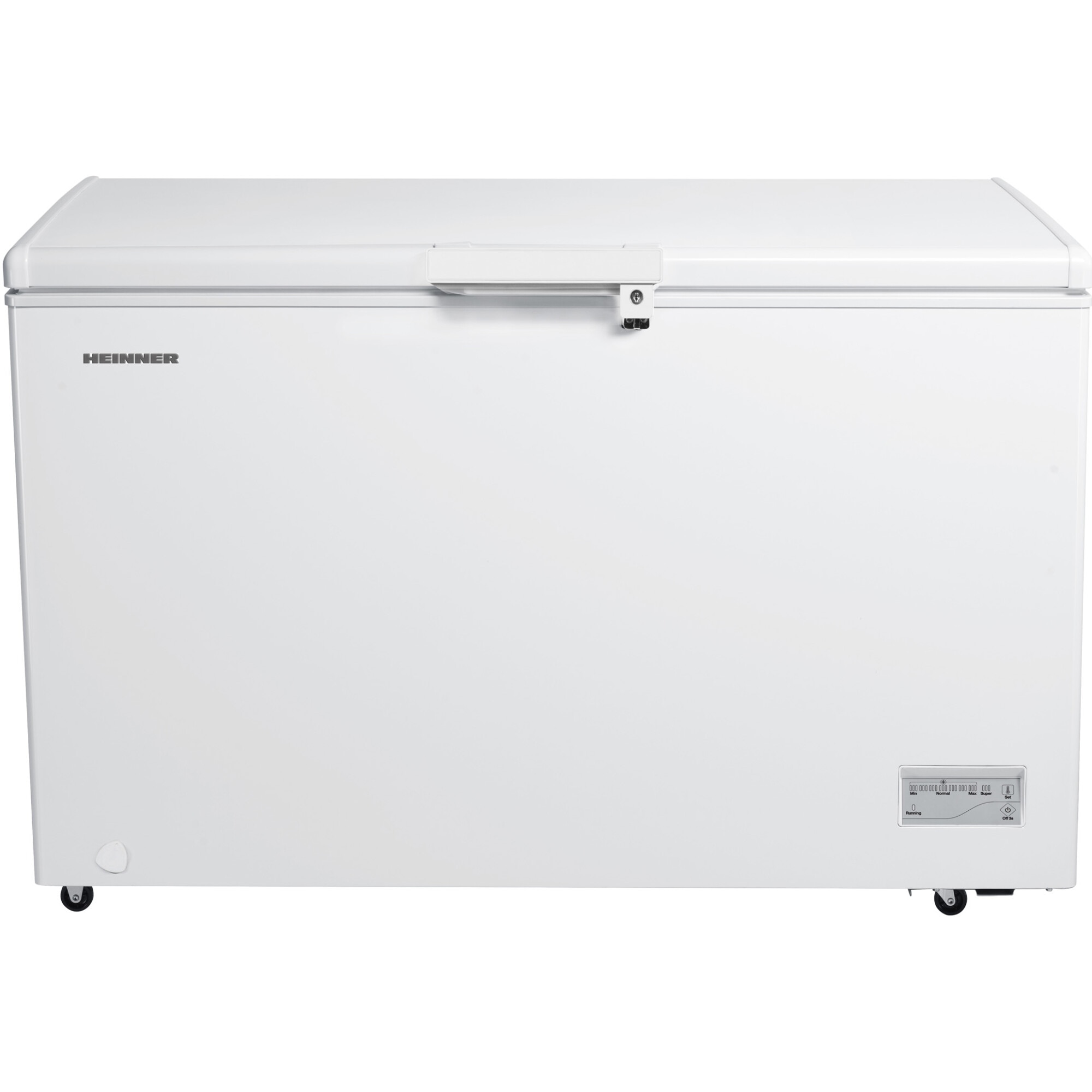 Lada frigorifica Heinner HCF-HM371CE++, 371 l, Clasa E, Compresor inverter, Control Electronic, 2 cosuri, Lumina led, Maner cu incuietoare, Rezistenta la frig, Waterproof display,