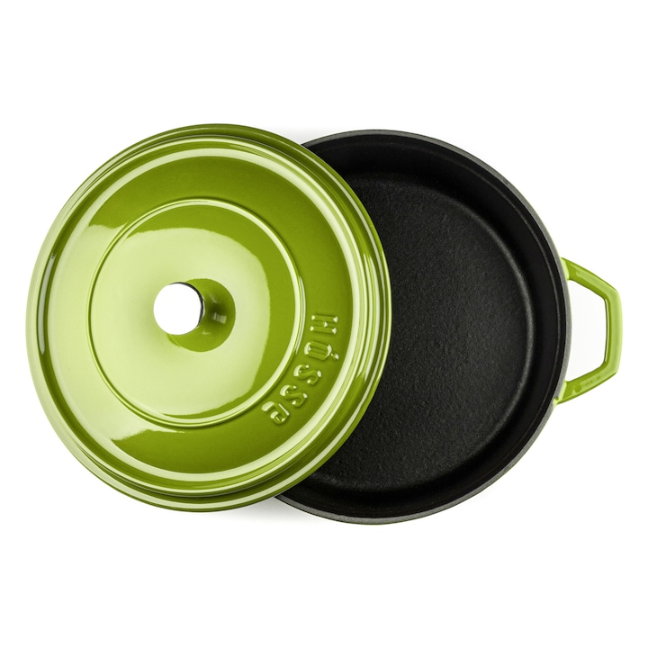 Oala fonta emailata cu capac, Hosse, 28 cm, 3 straturi email, verde