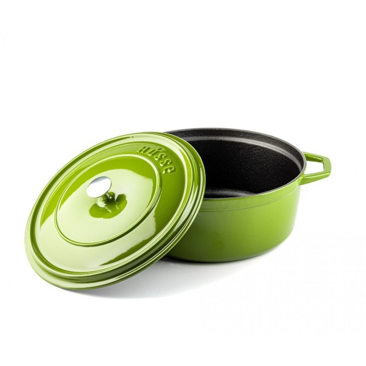 Oala fonta emailata cu capac, Hosse, 28 cm, 3 straturi email, verde