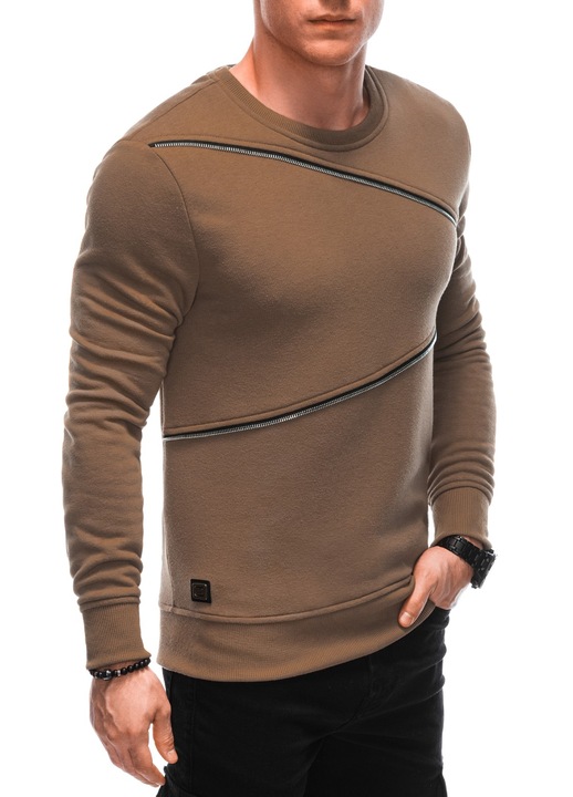 Блуза с декоративни ципове EDOTI OM-SSNZ-22FW-005, Мъжка, Кафяв