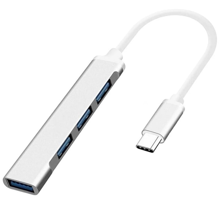 Nagy sebességű USB Type-C hub 1Tech, Model Combo 4TC, 4 USB port, USB 3.0, szürke