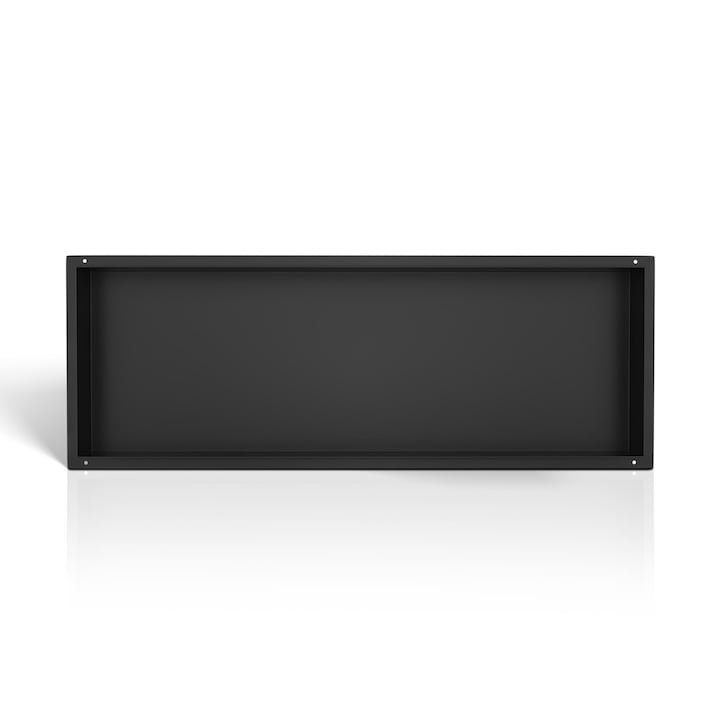 Raft incastrat, Balneo, WALL-BOX No Rim, 90x30x10 cm, Negru, incastrata fara rama, otel inoxidabil AISI 304, pentru instalare sub faianta, fara retinere de apa, nu ocupa spatiu, nu se corodeaza, design modern