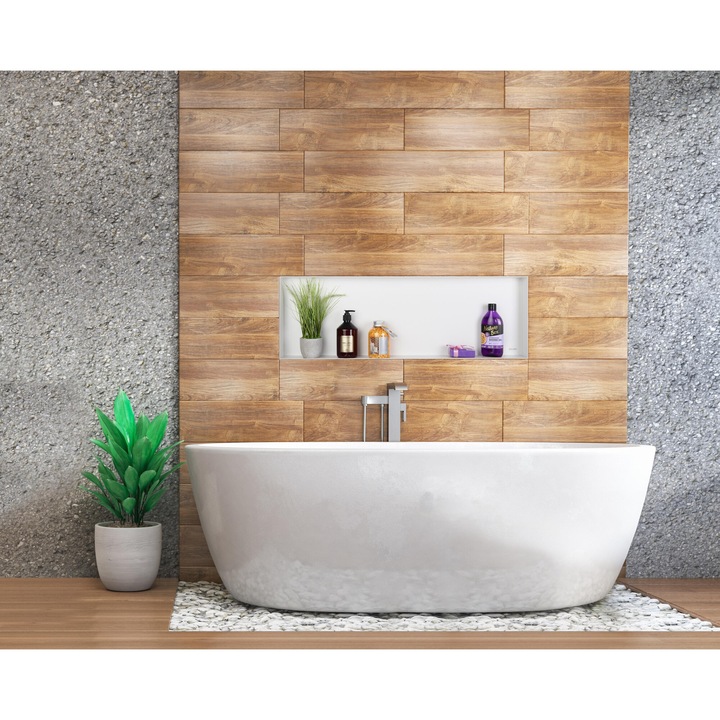 Raft incastrat, Balneo, WALL-BOX No Rim, 90x30x10 cm, Alb, incastrata fara rama, otel inoxidabil AISI 304, pentru instalare sub faianta, fara retinere de apa, nu ocupa spatiu, nu se corodeaza, design modern
