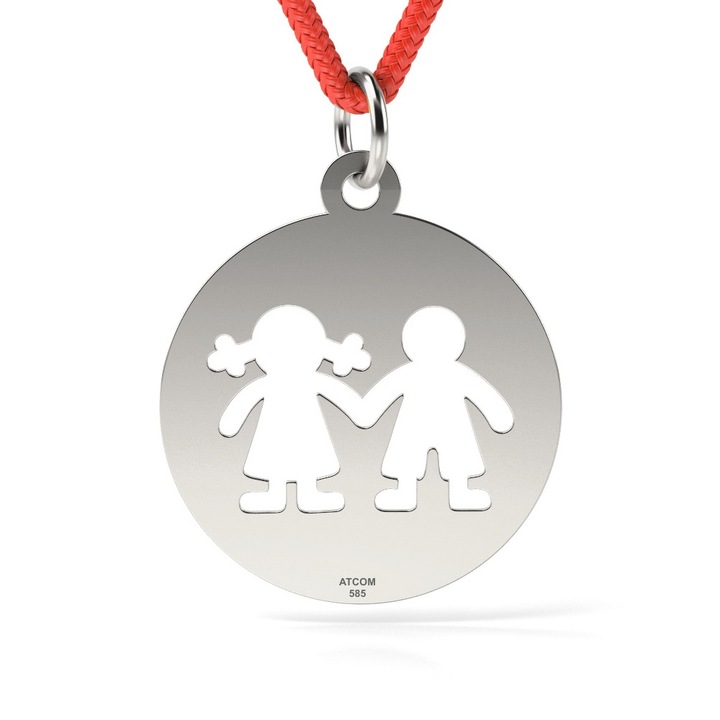 Pandantiv din aur alb cu snur model Banut fetita si baietel