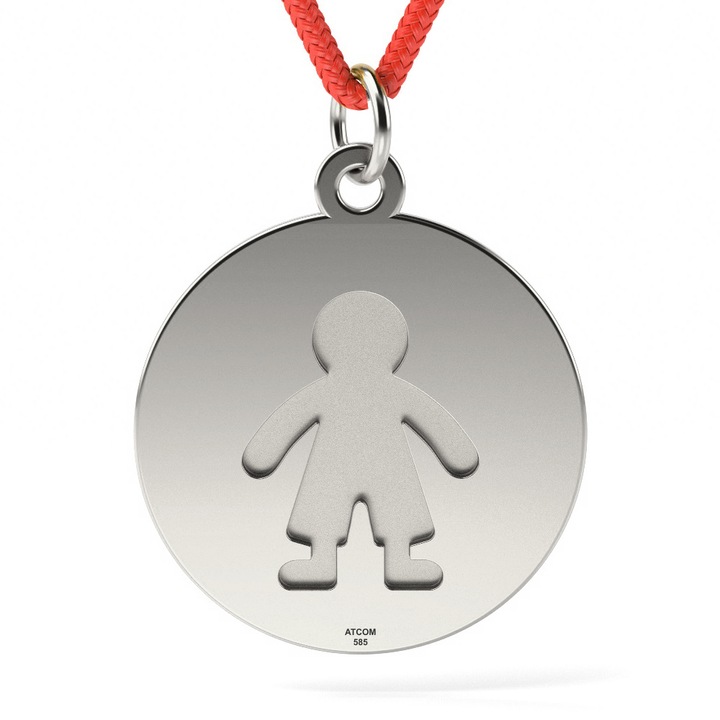 Pandantiv din aur alb cu snur model Banut baietel gravat