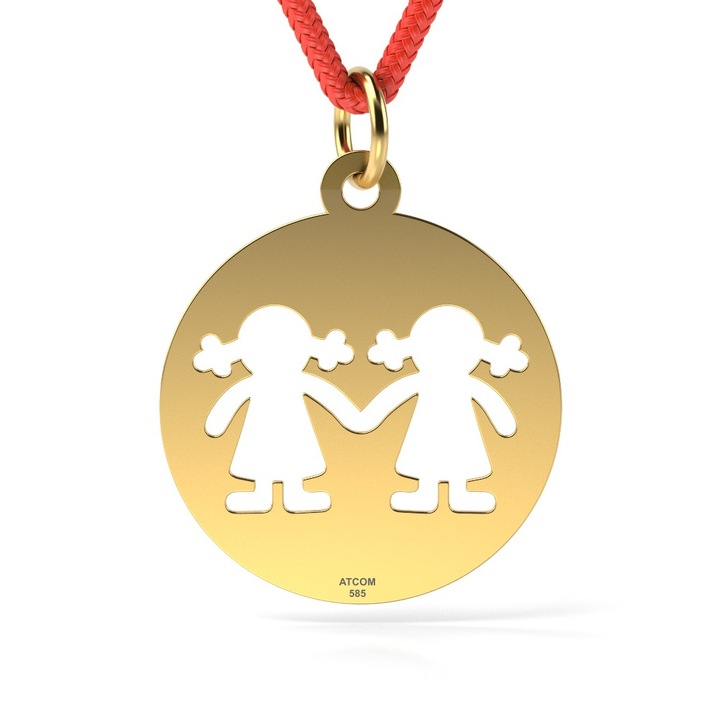 Pandantiv din aur galben cu snur model Banut fetite surori