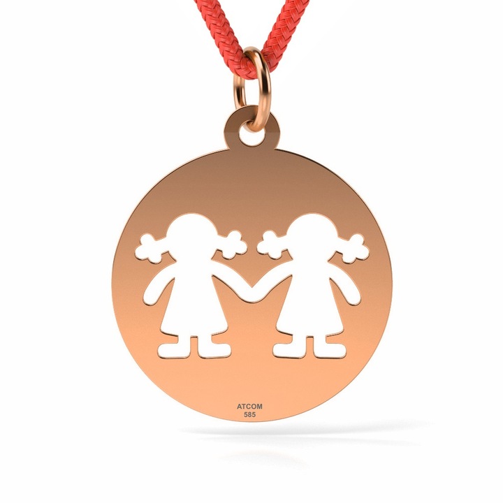 Pandantiv din aur roz cu snur model Banut fetite surori