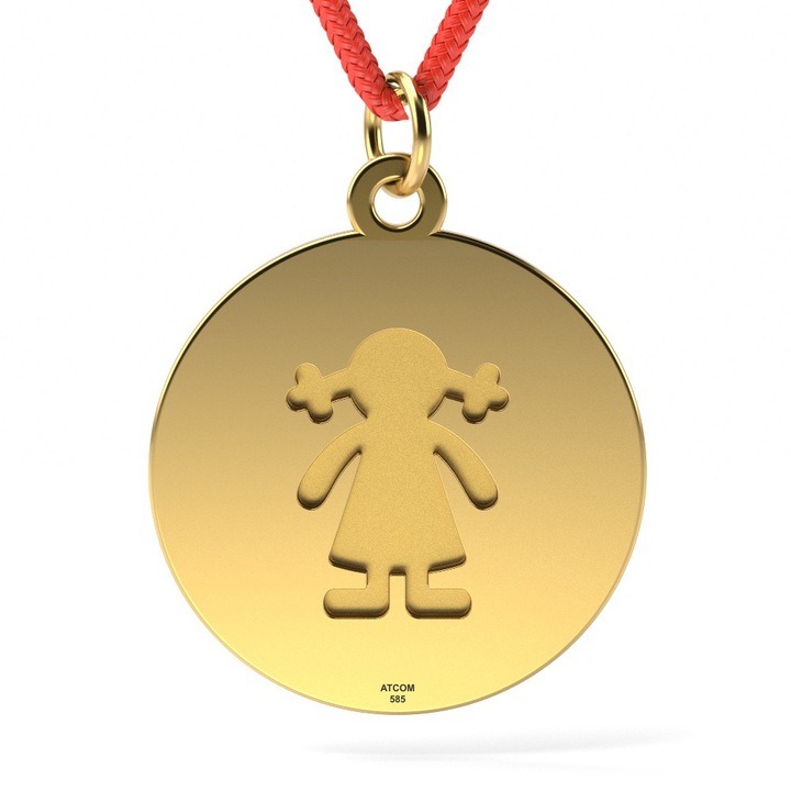 Pandantiv din aur galben cu snur model Banut fetita gravata