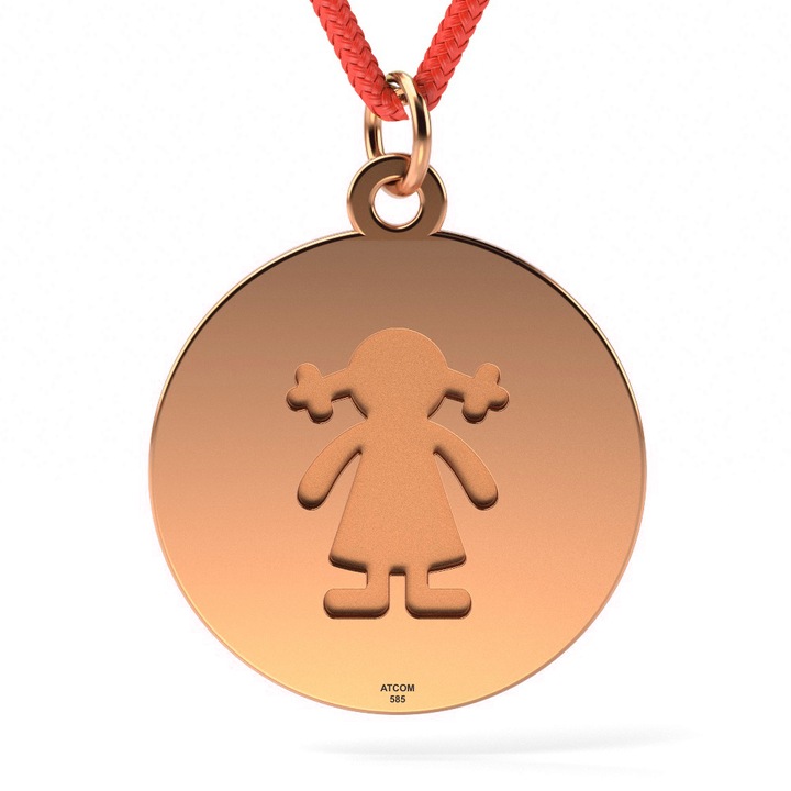 Pandantiv din aur roz cu snur model Banut fetita gravata