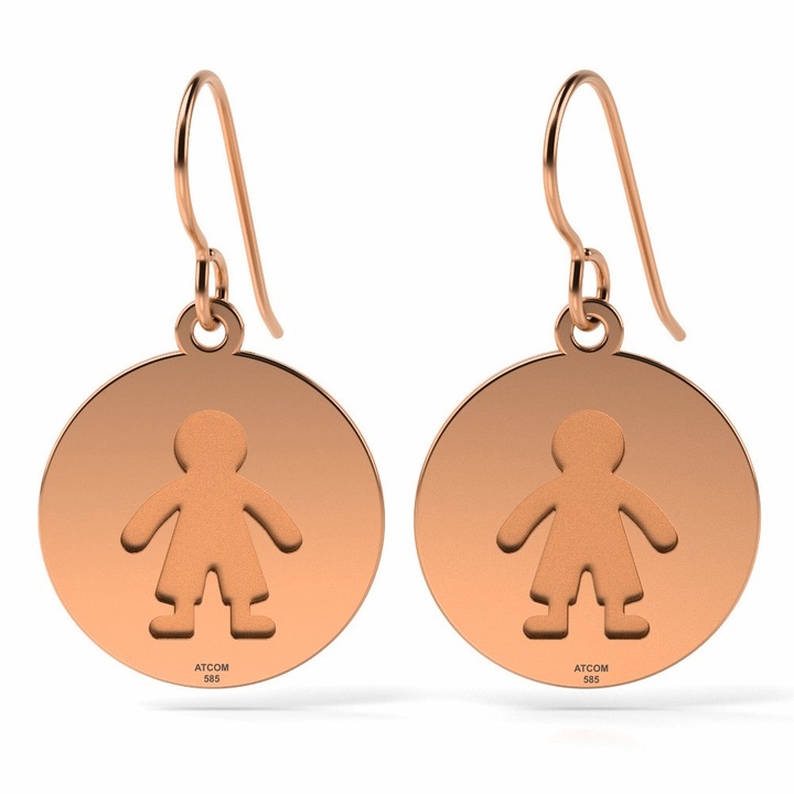 Cercei din aur roz model Banut baietel gravat