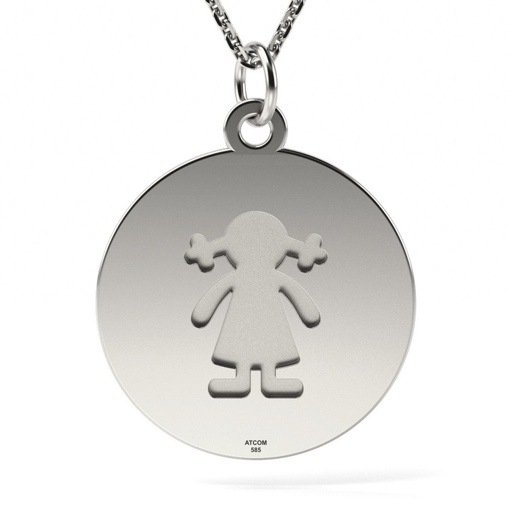 Lantisor cu pandantiv din aur alb model Banut fetita gravata