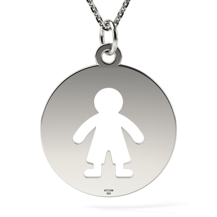 Lantisor cu pandantiv din aur alb model Banut baietel decupat