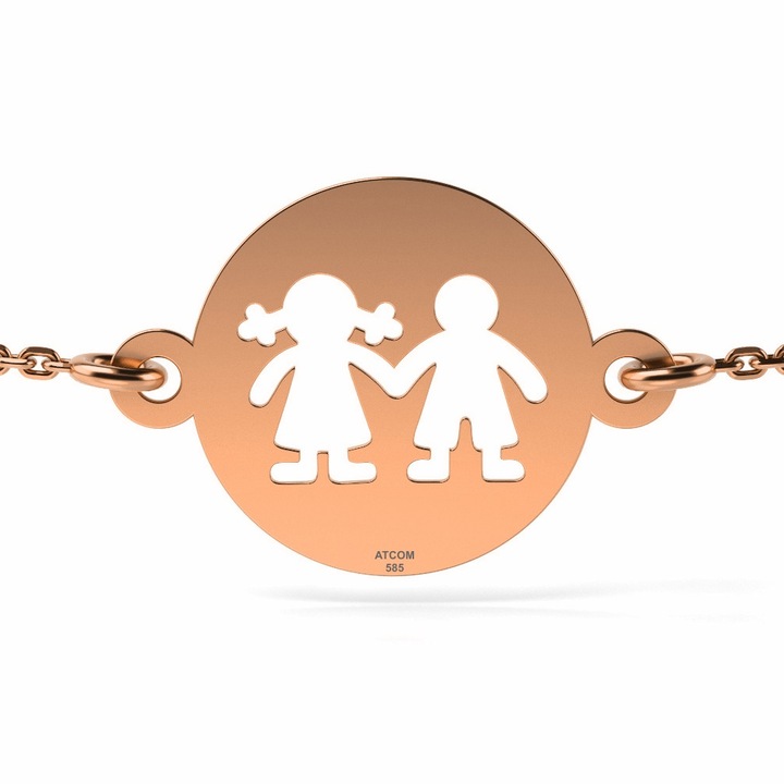Bratara cu lantisor din aur roz model Banut fetita si baietel