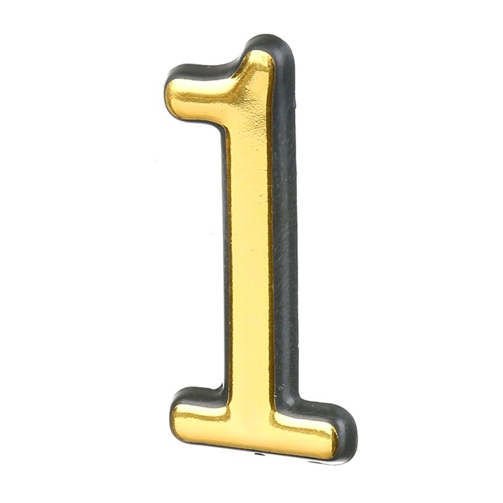 Numar casa "1", pentru poarta/usa, autoadeziv, plastic, 55 x 35 mm, auriu