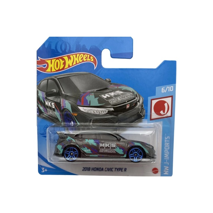 Hot Wheels 2018 Honda Civic Type R - HKS Diecast játékautó, 2021 Collection, szürke, 1:64