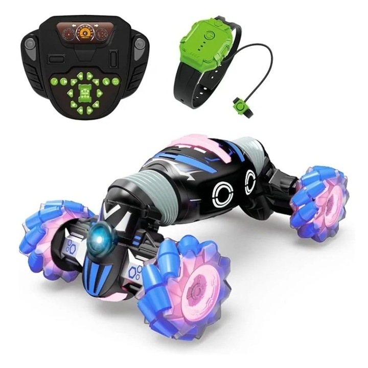 Masinuta controlabila prin gesturi si telecomanda, sunete si lumini, 360 grade, albastru, 35 cm