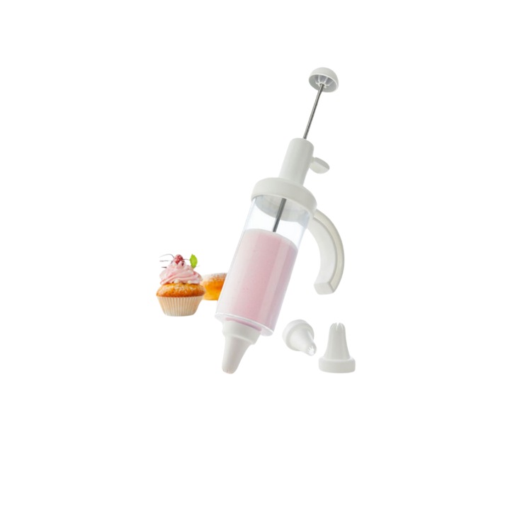 Set sprit tip seringa pentru ornarea si decorarea brioselor, toturilor sau umplerea prajiturilor, croissantelor si a produselor de pariserie + 5 varfuri cu modele diferite, pentru utilizarea cu o singura mana si portionare exacta, 20 cm, 165 ml