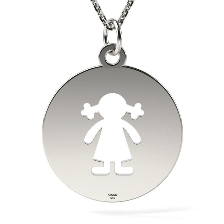 Lantisor cu pandantiv din aur alb model Banut fetita decupata