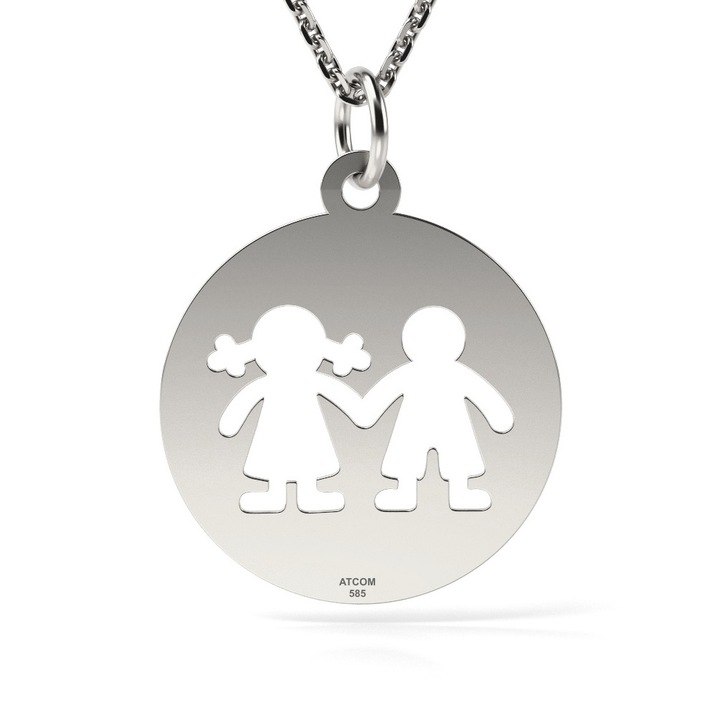 Lantisor cu pandantiv din aur alb model Banut fetita si baietel