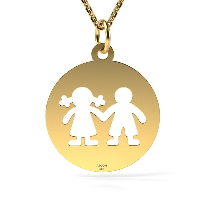 Lantisor cu pandantiv din aur galben model Banut fetita si baietel