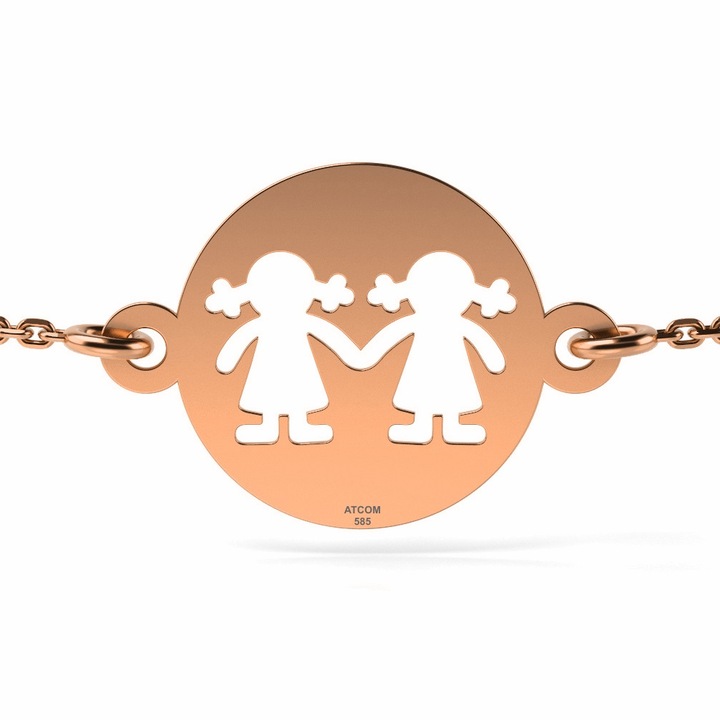 Bratara cu lantisor din aur roz model Banut fetite surori