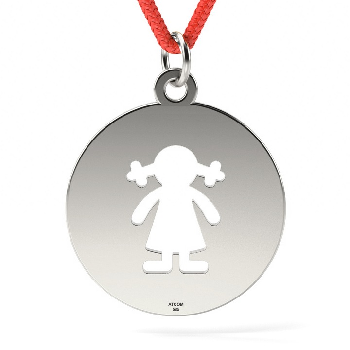 Pandantiv din aur alb cu snur model Banut fetita decupata