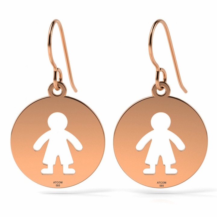 Cercei din aur roz model Banut baietel decupat