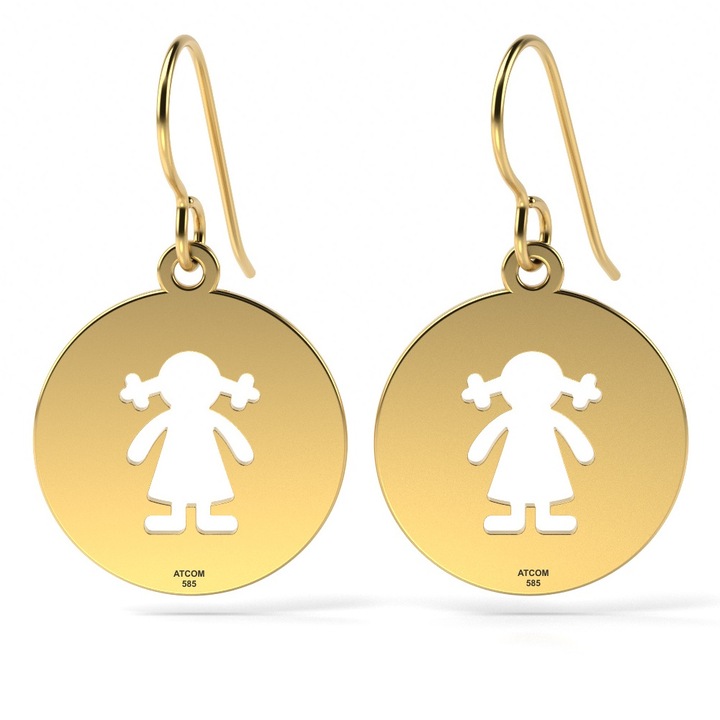 Cercei din aur galben model Banut fetita decupata