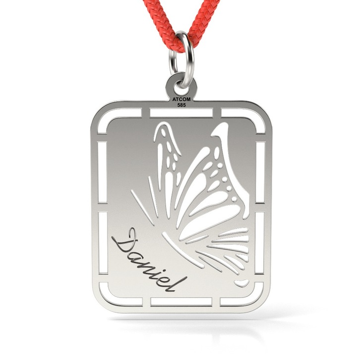 Pandantiv din aur alb cu snur model Fluture de mai