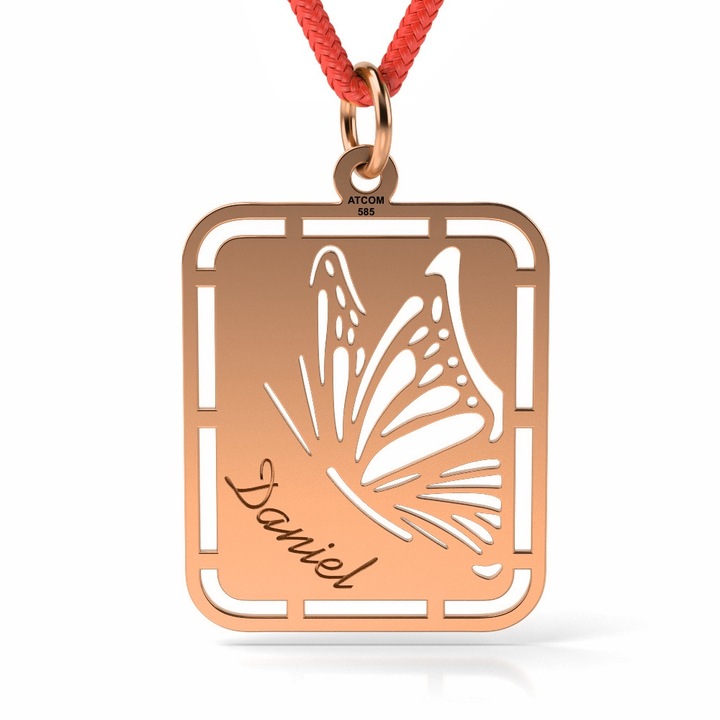 Pandantiv din aur roz cu snur model Fluture de mai