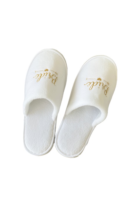 Papuci Nunta, pentru mirese, material placut, Alb inscriptie BRIDE, marime 37-40 AleFla Eshop