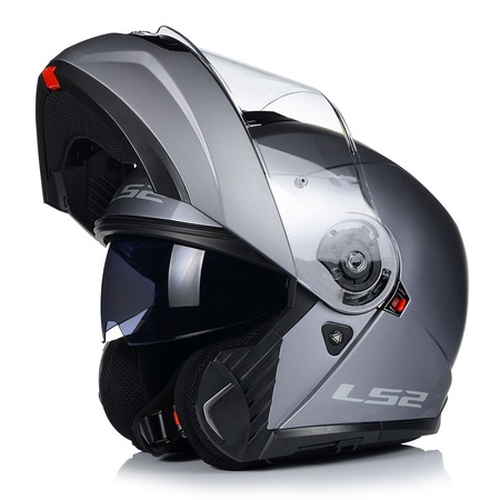 LS2 Klapphelm STROBE II LS2 STROBE II - Weiß/Rot Mit Sonnenblende Motorrad Klapphelm L